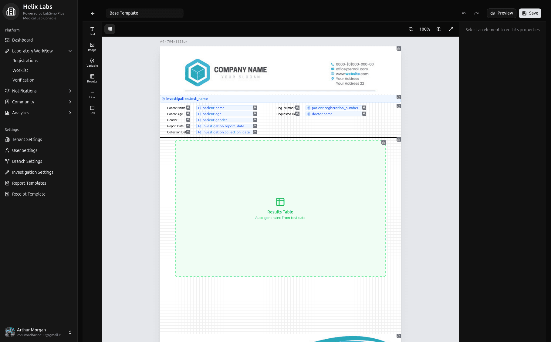 LabSync-Plus report template designer